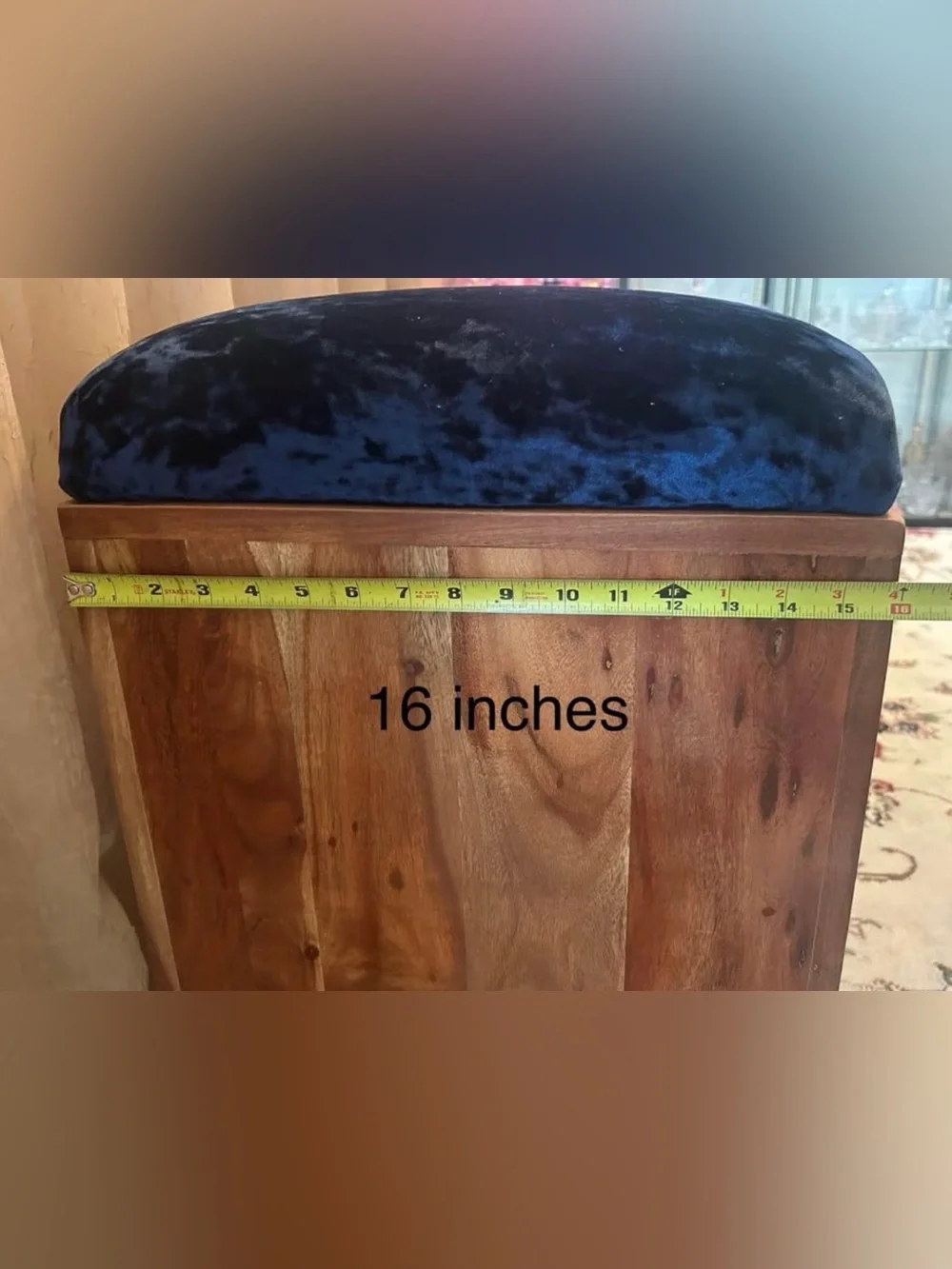 Wood Bench with Royal Blue Seat - Home Accent